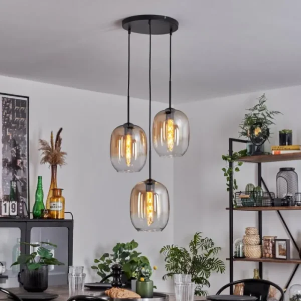 hofstein Suspension - Verre Apedo Ambre, Clair, 3 lumières* Lampes En Verre