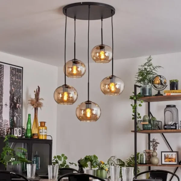 hofstein Suspension - Verre Apedo Ambre, 5 lumières* Lampes En Verre