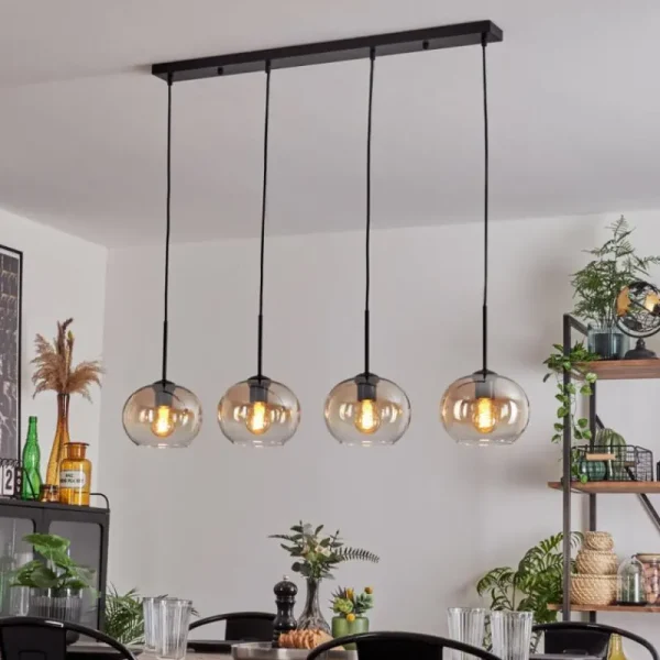 hofstein Suspension - Verre Apedo Ambre, Clair, 4 lumières* Lampes En Verre