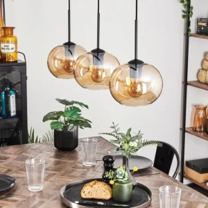 hofstein Suspension - Verre Apedo Ambre, 3 lumières* Lampes En Verre