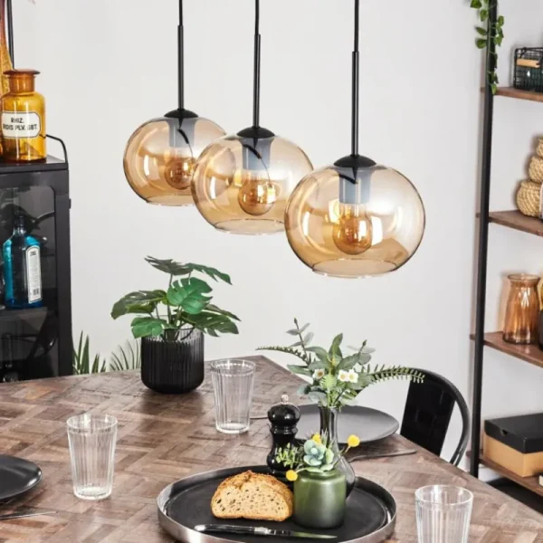 hofstein Suspension - Verre Apedo Ambre, 3 lumières* Lampes En Verre