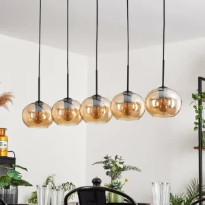 hofstein Suspension - Verre Apedo Ambre, 5 lumières* Lampes En Verre