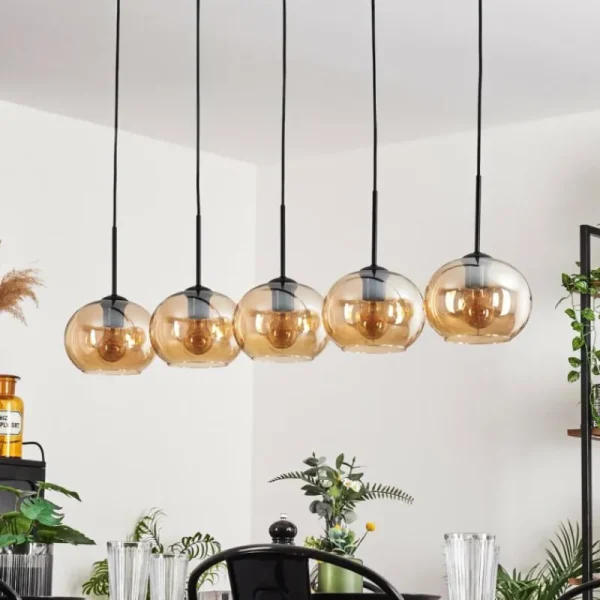 hofstein Suspension - Verre Apedo Ambre, 5 lumières* Lampes En Verre
