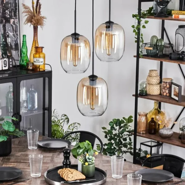 hofstein Suspension - Verre Apedo Ambre, Clair, 3 lumières* Lampes En Verre