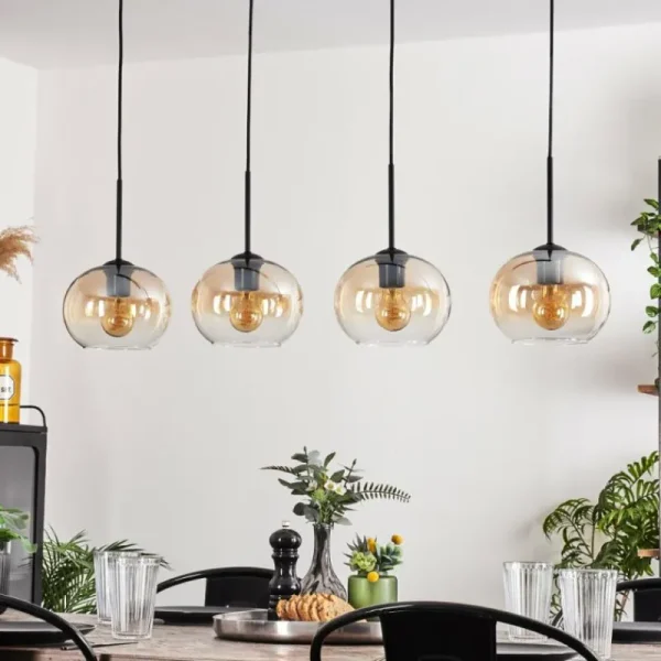hofstein Suspension - Verre Apedo Ambre, Clair, 4 lumières* Lampes En Verre