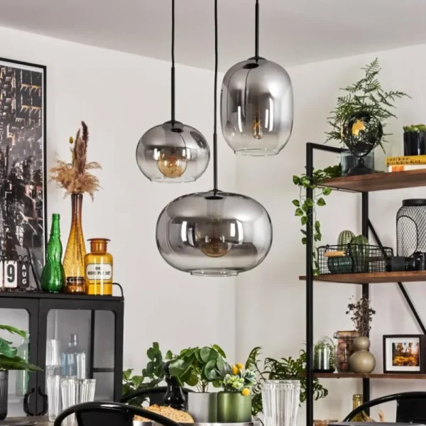 hofstein Suspension - Verre Apedo Clair, Fumé, 3 lumières* Lampes Modernes