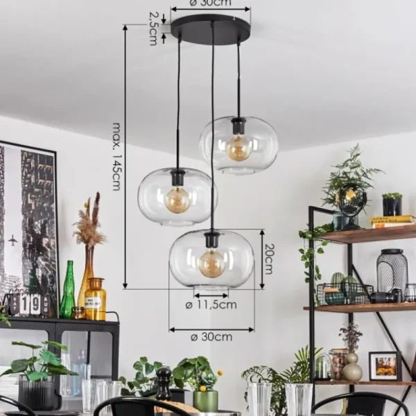 hofstein Suspension - Verre Apedo Clair, 3 lumières* Lampes En Verre