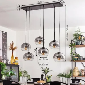 hofstein Suspension - Verre Apedo Clair, Fumé, 6 lumières* Lampes Modernes