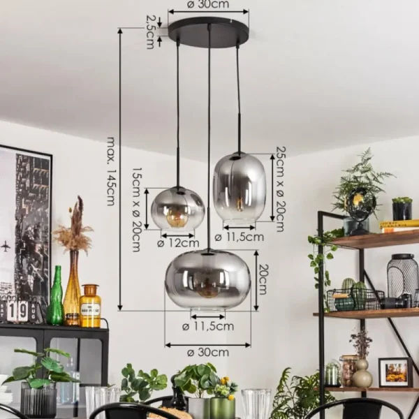 hofstein Suspension - Verre Apedo Clair, Fumé, 3 lumières* Lampes Modernes