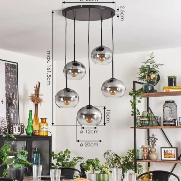hofstein Suspension - Verre Apedo Clair, Fumé, 5 lumières* Lampes Modernes