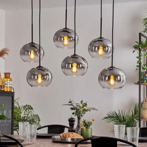 hofstein Suspension - Verre Apedo Clair, Fumé, 6 lumières* Lampes Modernes