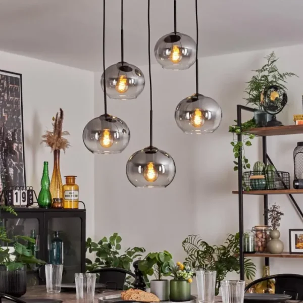 hofstein Suspension - Verre Apedo Clair, Fumé, 5 lumières* Lampes Modernes