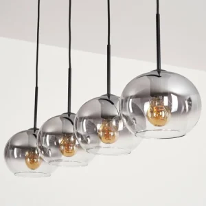 hofstein Suspension - Verre Apedo Clair, Fumé, 4 lumières* Lampes Modernes