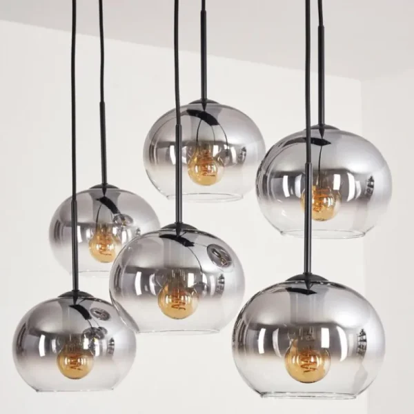 hofstein Suspension - Verre Apedo Clair, Fumé, 6 lumières* Lampes Modernes