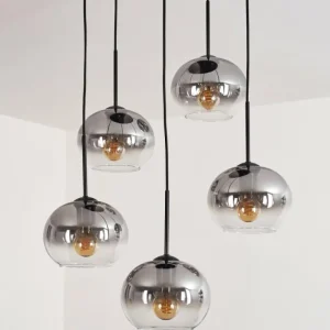 hofstein Suspension - Verre Apedo Clair, Fumé, 5 lumières* Lampes Modernes