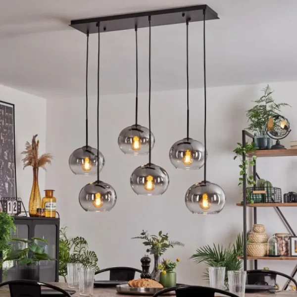 hofstein Suspension - Verre Apedo Clair, Fumé, 6 lumières* Lampes Modernes
