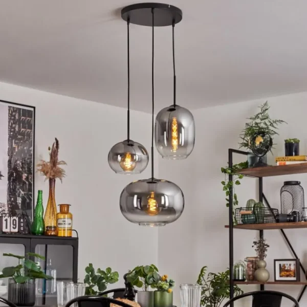 hofstein Suspension - Verre Apedo Clair, Fumé, 3 lumières* Lampes Modernes