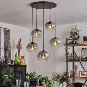 hofstein Suspension - Verre Apedo Clair, Fumé, 5 lumières* Lampes Modernes