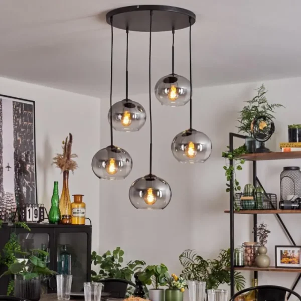 hofstein Suspension - Verre Apedo Clair, Fumé, 5 lumières* Lampes Modernes