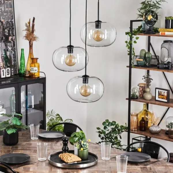 hofstein Suspension - Verre Apedo Clair, 3 lumières* Lampes En Verre