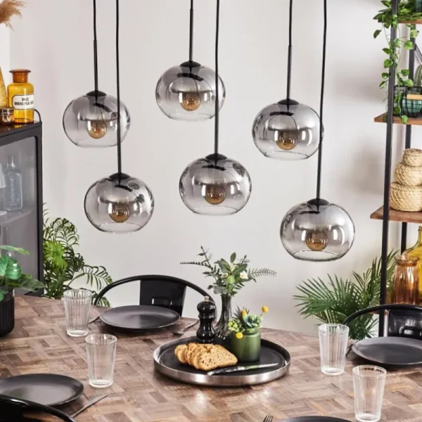 hofstein Suspension - Verre Apedo Clair, Fumé, 6 lumières* Lampes Modernes