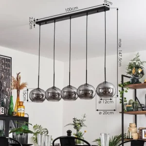 hofstein Suspension - Verre Apedo Fumé, 5 lumières* Lampes Modernes