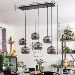 hofstein Suspension - Verre Apedo Fumé, 6 lumières* Lampes Modernes