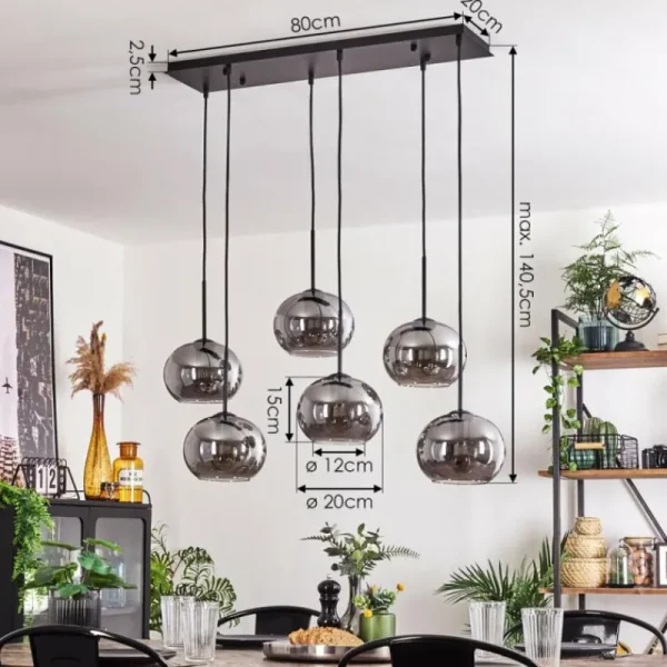 hofstein Suspension - Verre Apedo Fumé, 6 lumières* Lampes Modernes