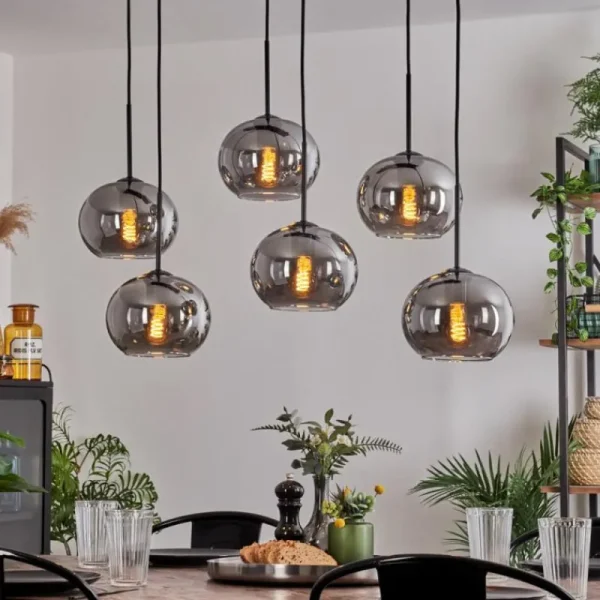 hofstein Suspension - Verre Apedo Fumé, 6 lumières* Lampes Modernes