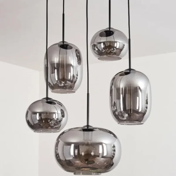 hofstein Suspension - Verre Apedo Fumé, 5 lumières* Lampes Modernes