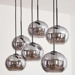 hofstein Suspension - Verre Apedo Fumé, 6 lumières* Lampes Modernes