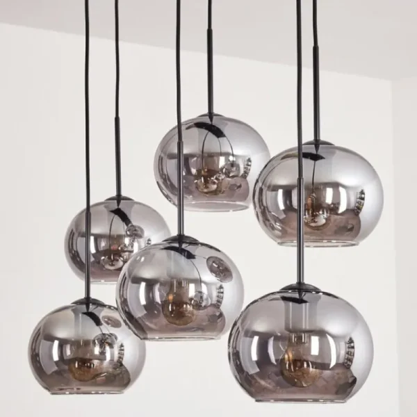hofstein Suspension - Verre Apedo Fumé, 6 lumières* Lampes Modernes