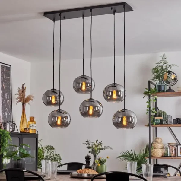 hofstein Suspension - Verre Apedo Fumé, 6 lumières* Lampes Modernes