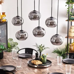 hofstein Suspension - Verre Apedo Fumé, 6 lumières* Lampes Modernes