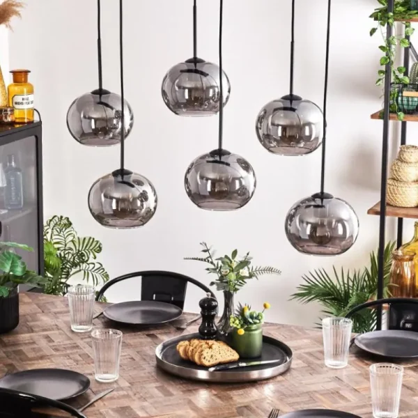 hofstein Suspension - Verre Apedo Fumé, 6 lumières* Lampes Modernes