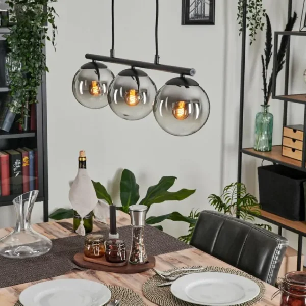 hofstein Suspension - Verre Gastor Chrome, Clair, Fumé, 3 lumières* Lampes Modernes