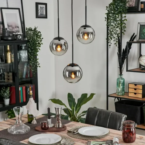 hofstein Suspension - Verre Gastor Chrome, Clair, Fumé, 3 lumières* Lampes Modernes