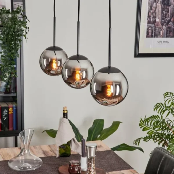 hofstein Suspension - Verre Gastor Chrome, Fumé, 3 lumières* Lampes Modernes