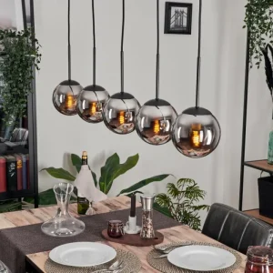 hofstein Suspension - Verre Gastor Chrome, Fumé, 5 lumières* Lampes Modernes