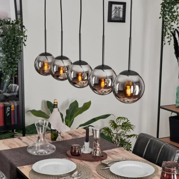 hofstein Suspension - Verre Gastor Chrome, Fumé, 5 lumières* Lampes Modernes