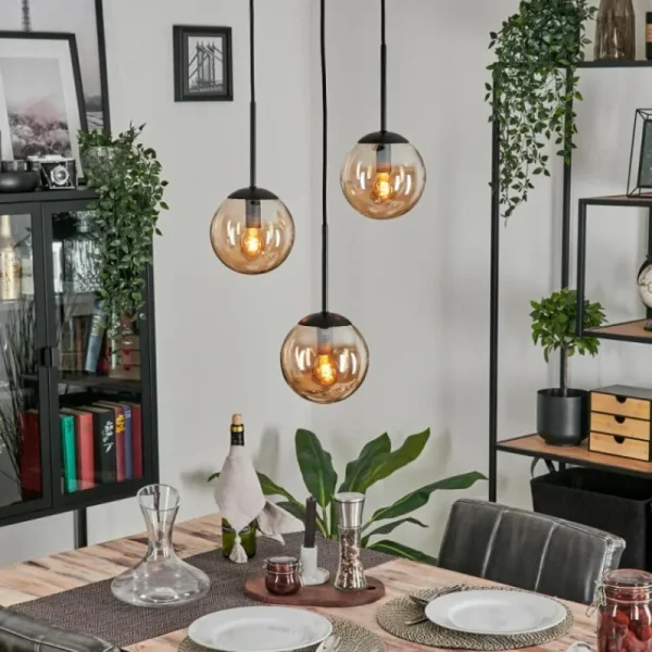 hofstein Suspension - Verre Gastor Ambre, 3 lumières* Lampes En Verre