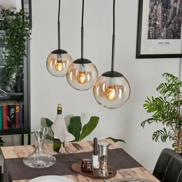 hofstein Suspension - Verre Gastor Ambre, Clair, 3 lumières* Lampes En Verre