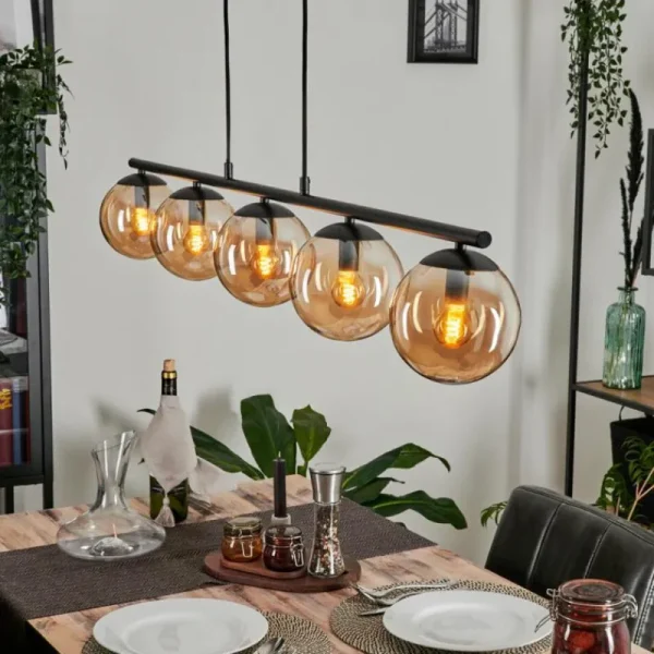 hofstein Suspension - Verre Gastor Ambre, 5 lumières* Lampes En Verre