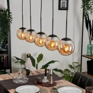 hofstein Suspension - Verre Gastor Ambre, 5 lumières* Lampes En Verre