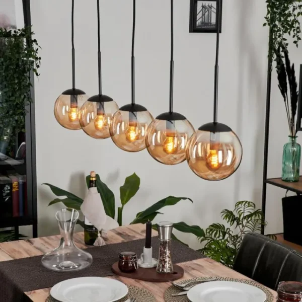 hofstein Suspension - Verre Gastor Ambre, 5 lumières* Lampes En Verre