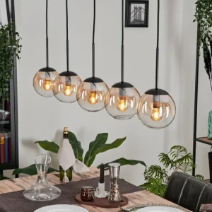 hofstein Suspension - Verre Gastor Ambre, Clair, 5 lumières* Lampes En Verre