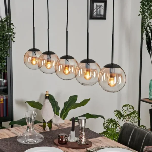 hofstein Suspension - Verre Gastor Ambre, Clair, 5 lumières* Lampes En Verre