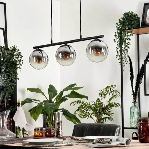 hofstein Suspension - Verre Gastor Chrome, Clair, Fumé, 3 lumières* Lampes Modernes