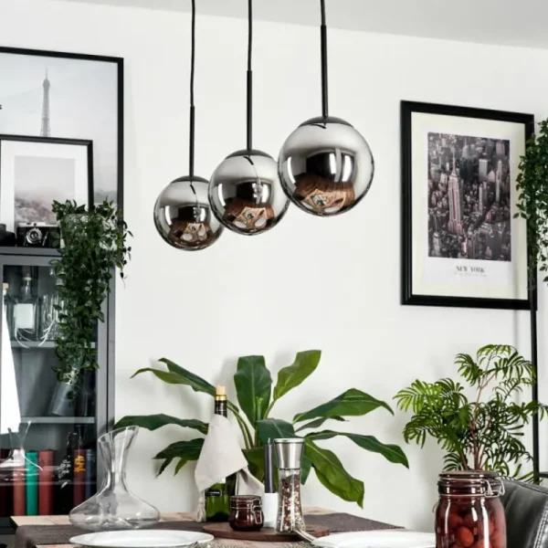 hofstein Suspension - Verre Gastor Chrome, Fumé, 3 lumières* Lampes Modernes