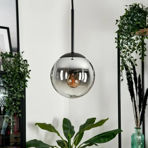 hofstein Suspension - Verre Gastor Chrome, Clair, Fumé, 1 lumière* Lampes Modernes